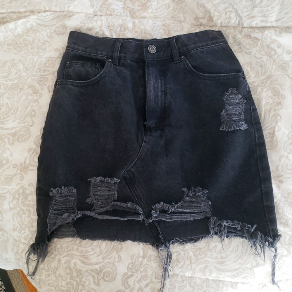 Black denim high-waisted skirt